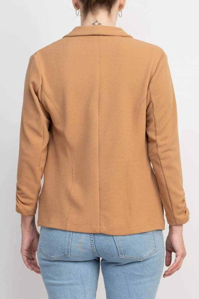 TRUEDAMES Shawl Collar 3/4 Ruched Sleeve Knit Crepe With Belt Pockets 3