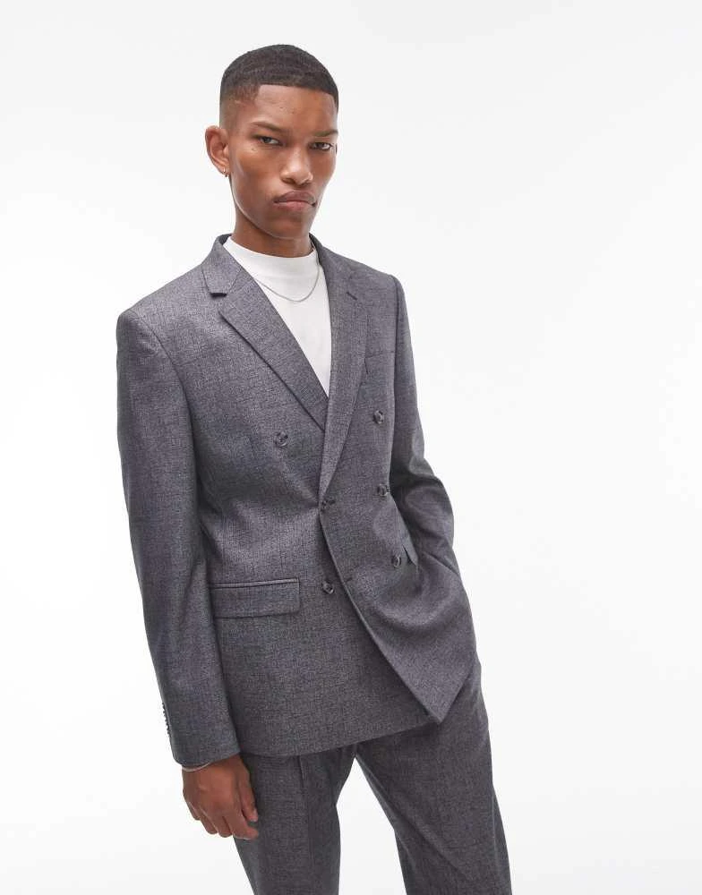 Topman Topman slim cross hatch suit jacket in grey 1