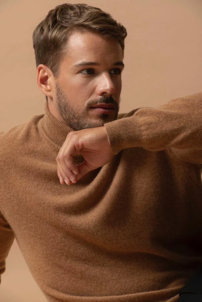 Perfect Cashmere Pull Col Roulé Trevor - 100% Cachemire 2 Fils - Noisette - Homme 1
