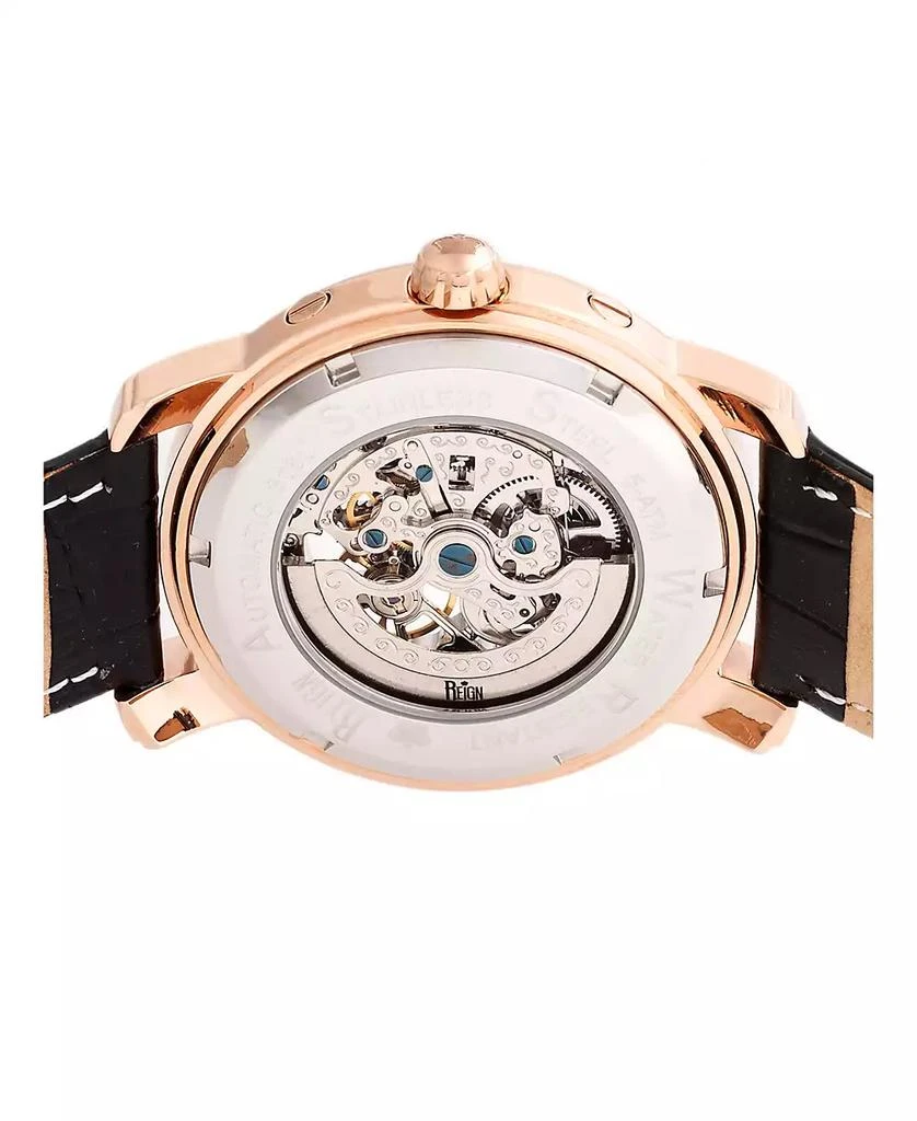 Reign Kahn Automatic Skeleton Rose Gold Case, Genuine Black Leather Watch 45mm 4
