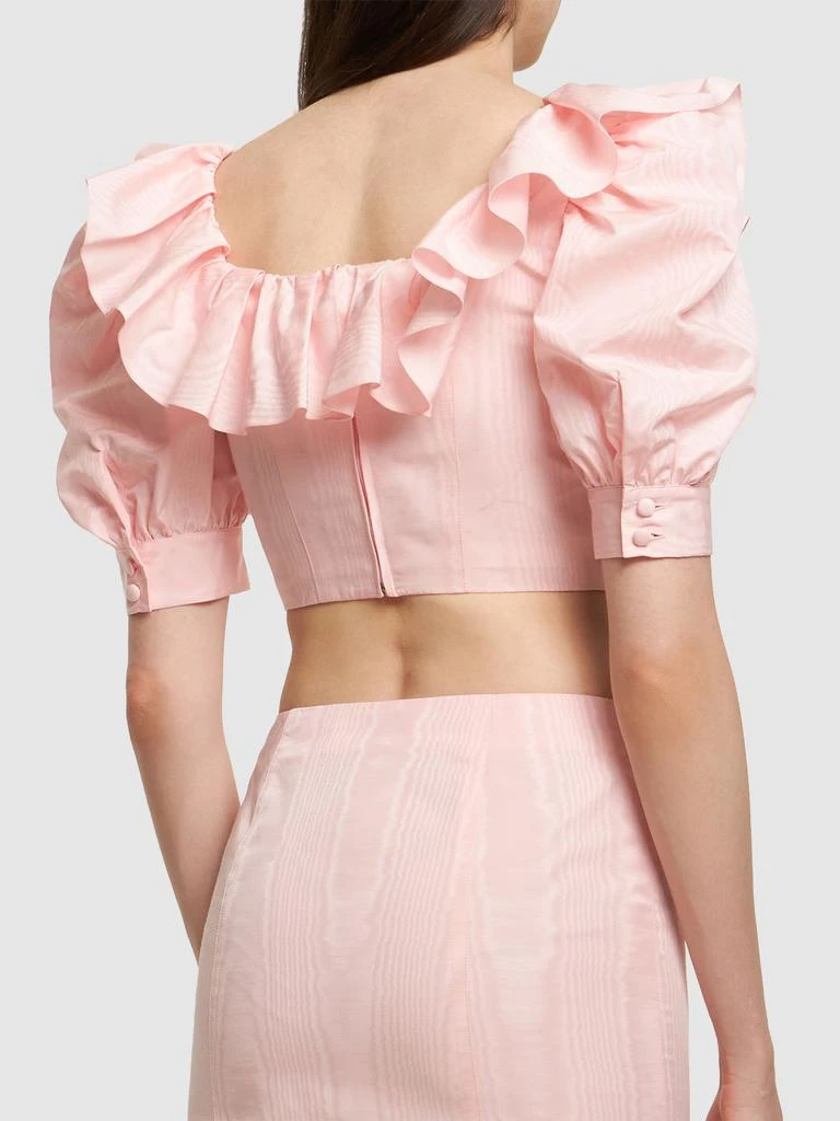 ALESSANDRA RICH Ruffled Moiré Crop Top W/ Lace Up 2