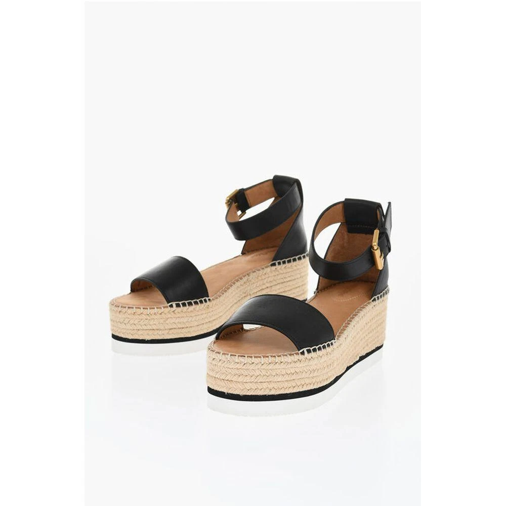 See by Chloé Leather Sandals Espadrillas Wedge 7 Women's cm 1