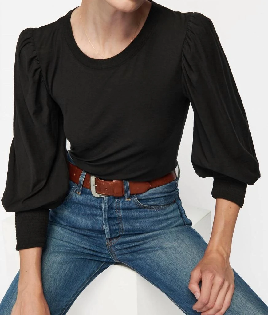 Nation LTD Loren Smocked Peasant Tee In Black 3