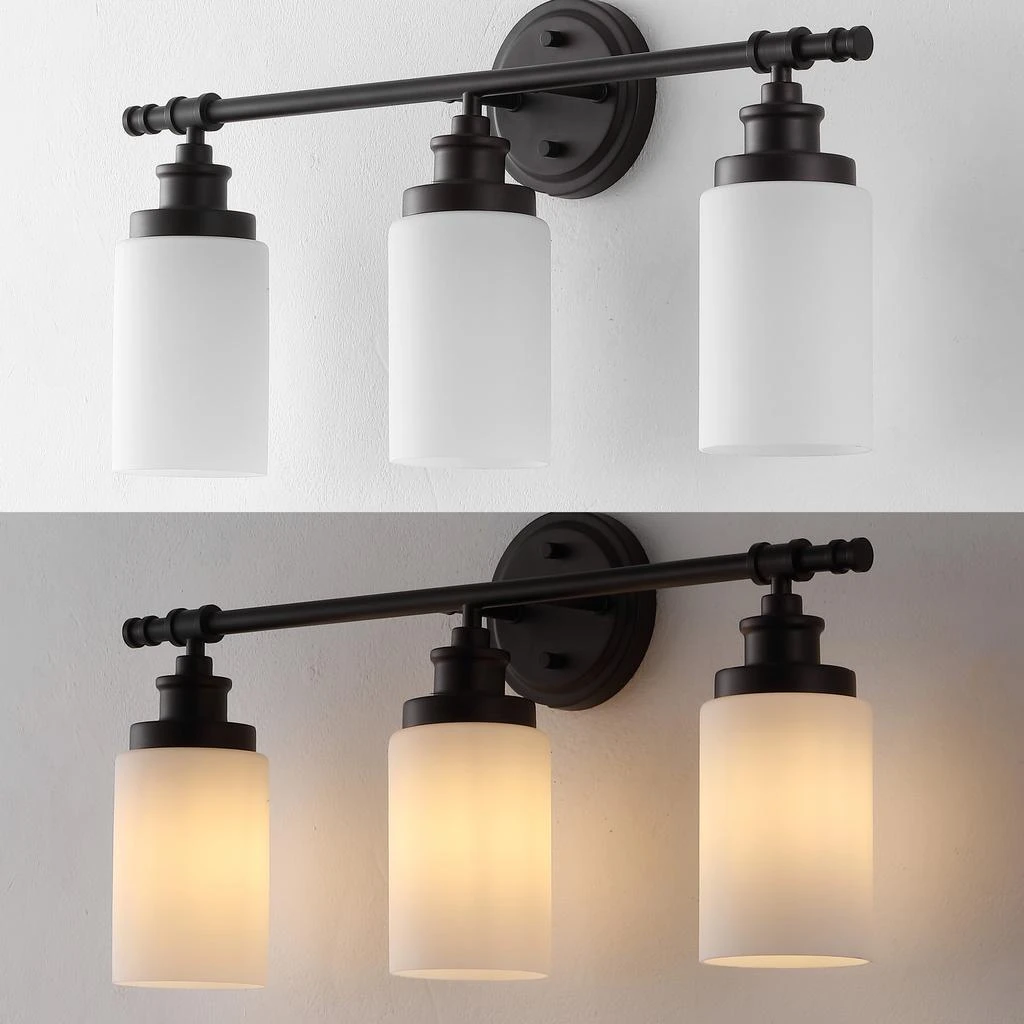 JONATHAN Y Egan 23.25" 3-Light Classic Cottage Vanity Light with Frosted Glass Shades and Bathroom Hardware Accessory Set, Oil Rubbed Bronze (5-Piece) 4