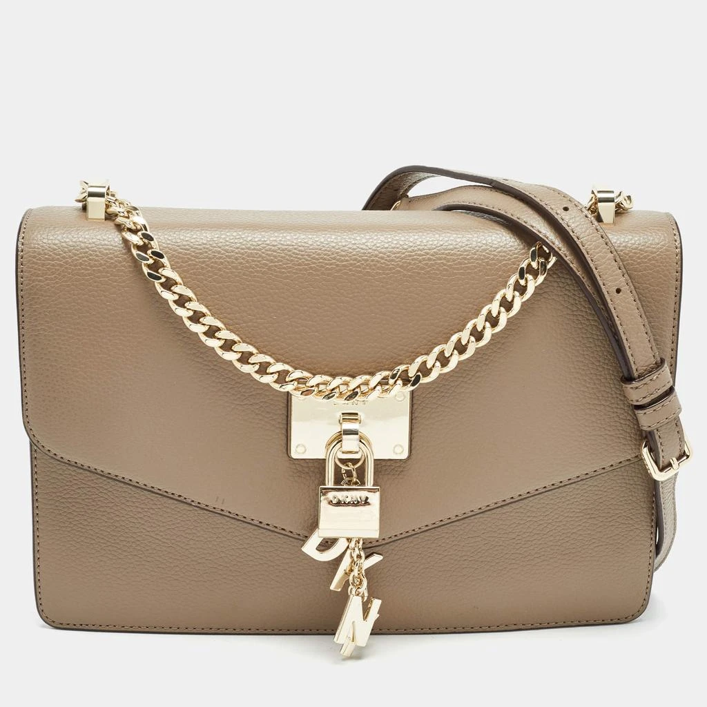Shop DKNY Dark Beige Leather Elissa Flap Shoulder Bag on Sale at