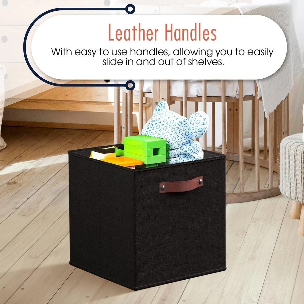 Ornavo Home Foldable Linen Storage Cube Bin with Leather Handles - Set of 6 3