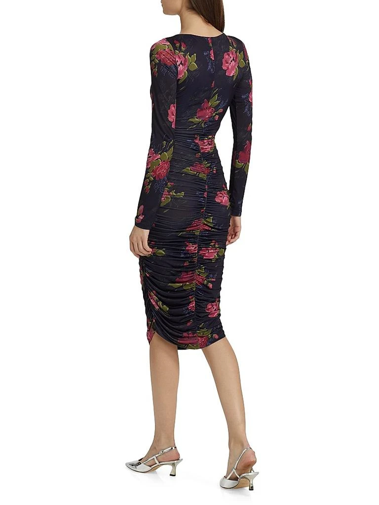 PRABAL GURUNG Floral Twist Neck Ruched Midi-Dress 5
