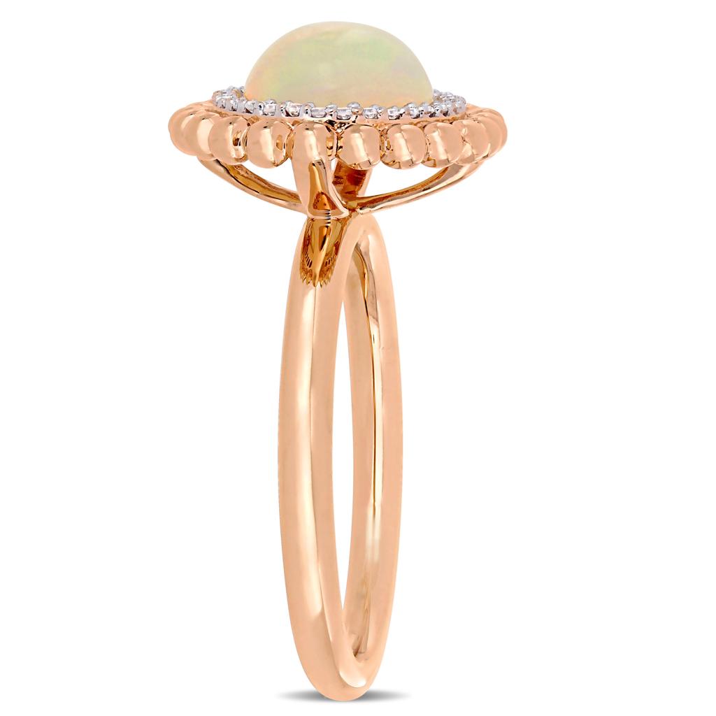 Mimi & Max 2 3/4 CT TGW Oval-Cut Ethiopian Blue-Hued Opal and 1/10 CT TW Diamond Halo Ring in 14K Rose Gold