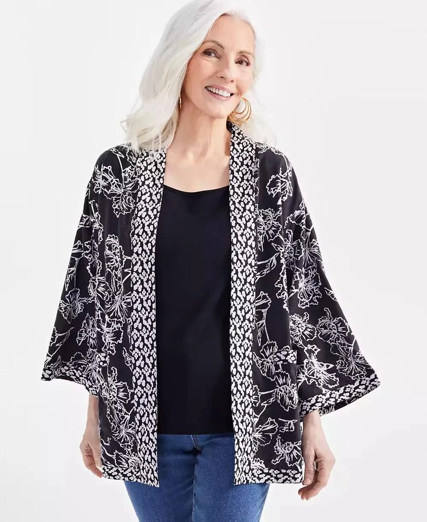 Style & Co Women's Printed Linen Blend Reversible Kimono, Created for Macy's 1