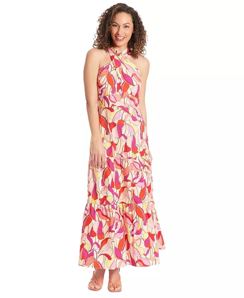 London Times Petite Twist-Front Halter Maxi Dress 1