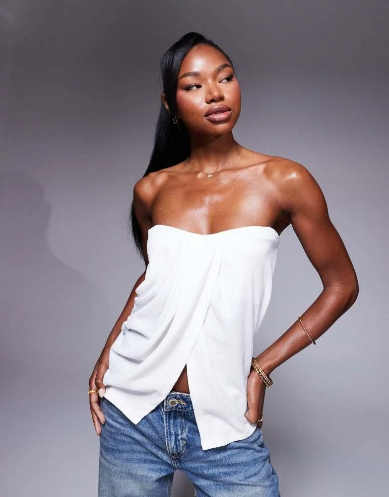 ASOS ASOS DESIGN drape detail split front bandeau top in ivory 1