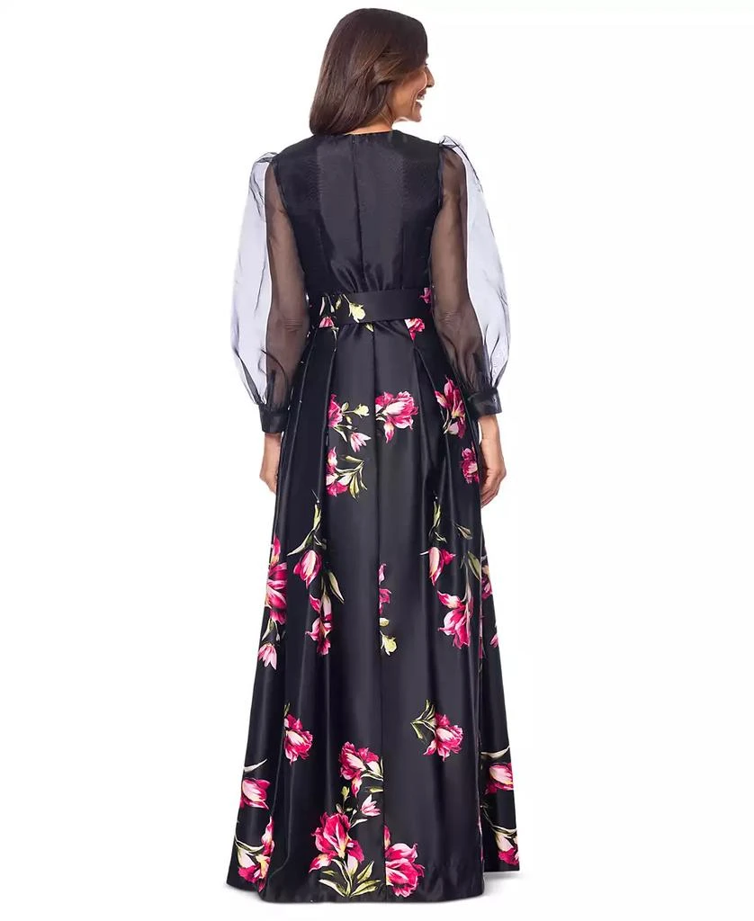 Betsy & Adam Women's Organza-Sleeve Floral Belted Gown 2
