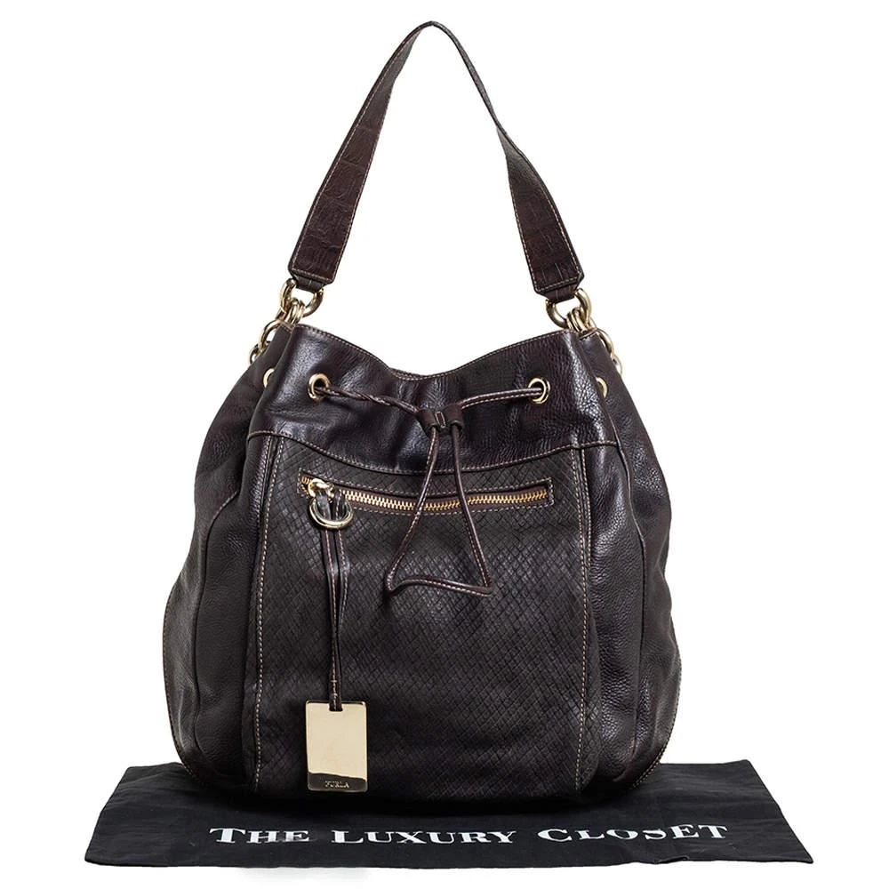 Furla Furla Dark Brown Leather Drawstring Hobo 9