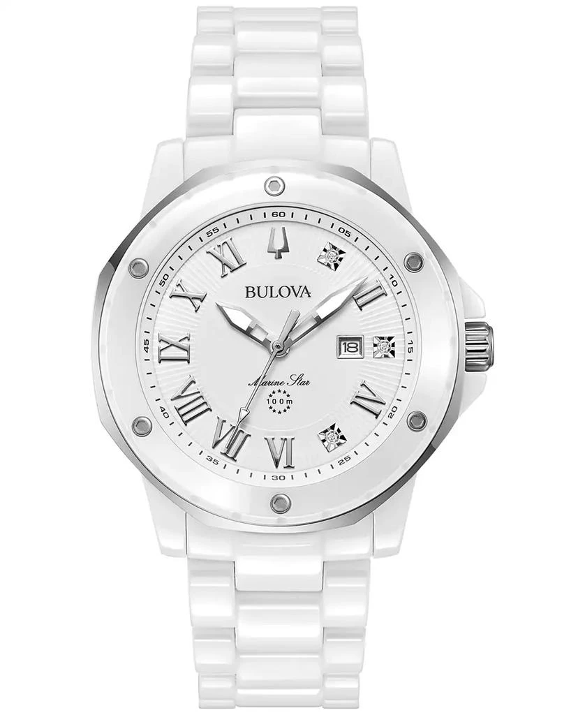 Bulova Women's Marine Star Marc Anthony Series A Diamond Accent White Ceramic Bracelet Watch 36mm 1