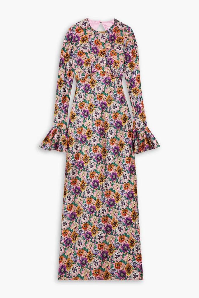 LES RÊVERIES Open-back floral-print satin midi dress 1