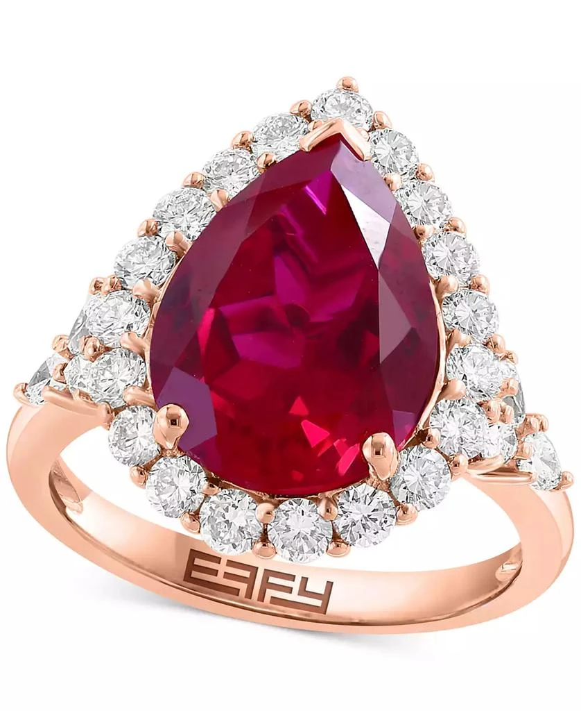 Effy EFFY® Lab Grown Ruby (7-1/8 ct. t.w) 
Lab Grown Diamond (1 ct. t.w.) Halo Ring in 14k Rose Gold