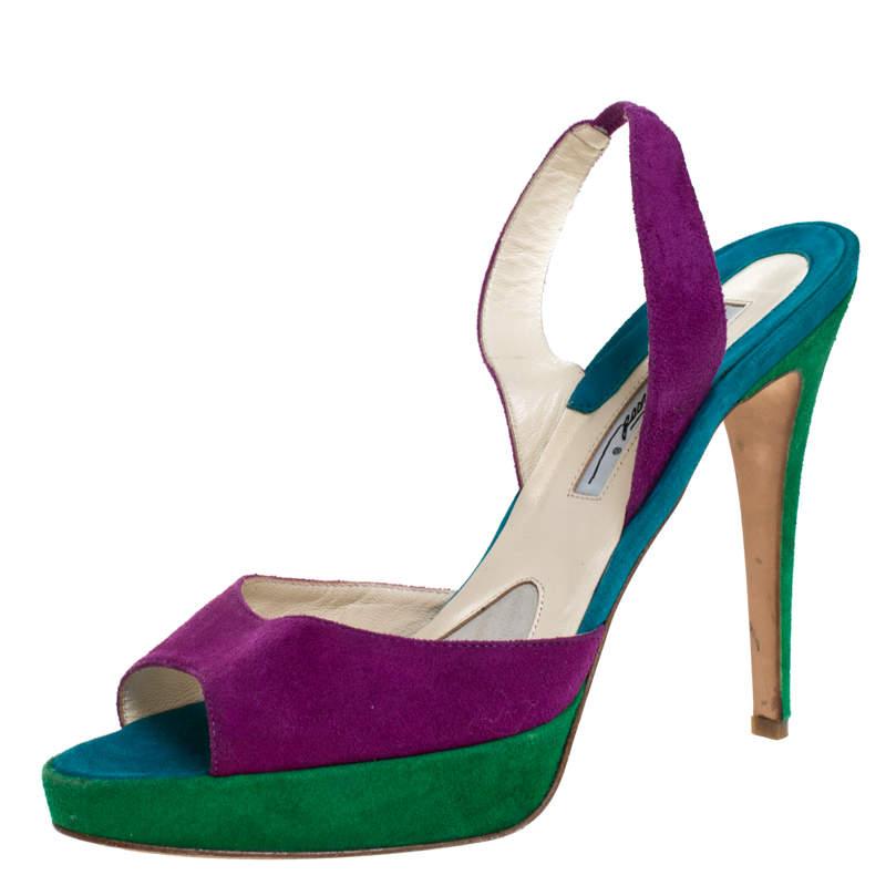 Brian Atwood Brian Atwood Multicolor Suede Peep Toe Slingback Platform Sandals Size 39.5