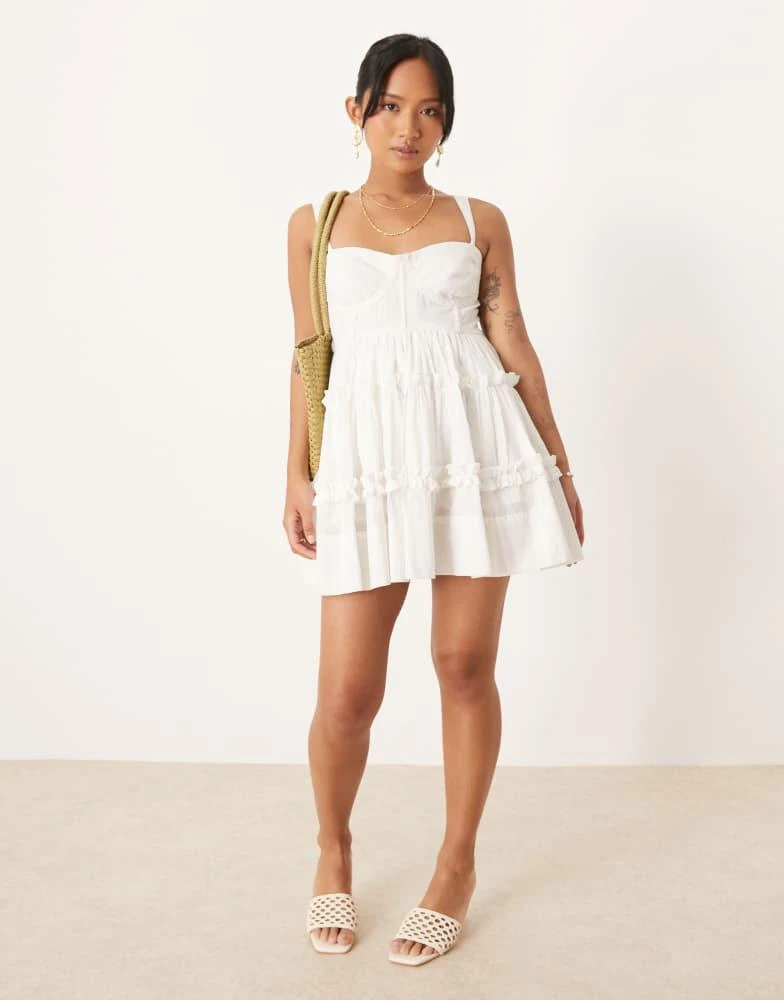 Lace & Beads Petite lace trim corset ruffle mini dress in white  On Sale  Now with Up to 65% Off | Discover Exclusive Deals & Savings at BeyondStyle   Authentic Lace
