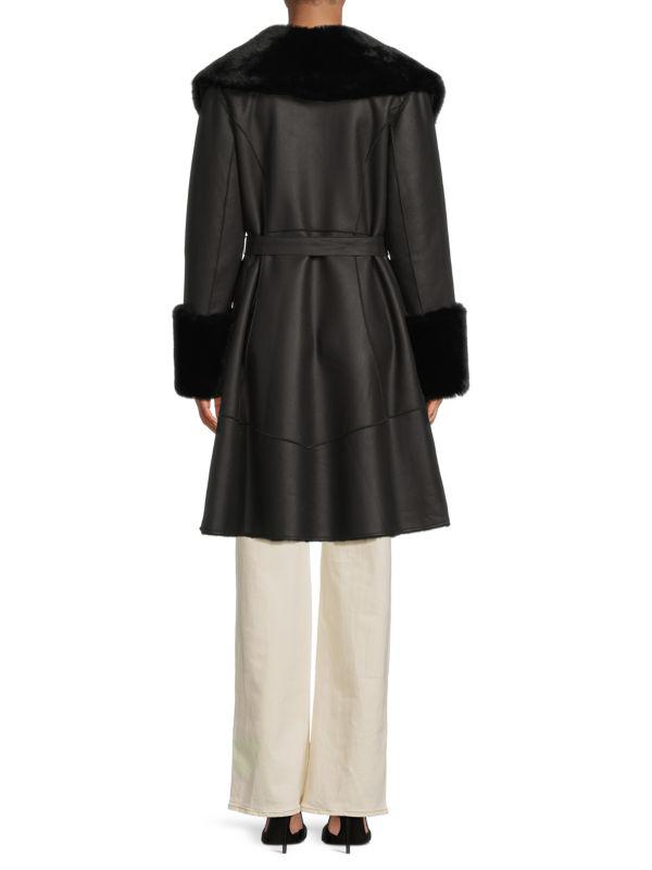 BELLE FARE Faux Shearling & Faux Leather Wrap Coat
