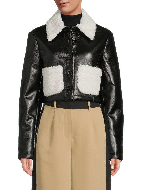 Alice by Temperley Rachelle Faux Shearling & Faux Leather Cropped Jacket