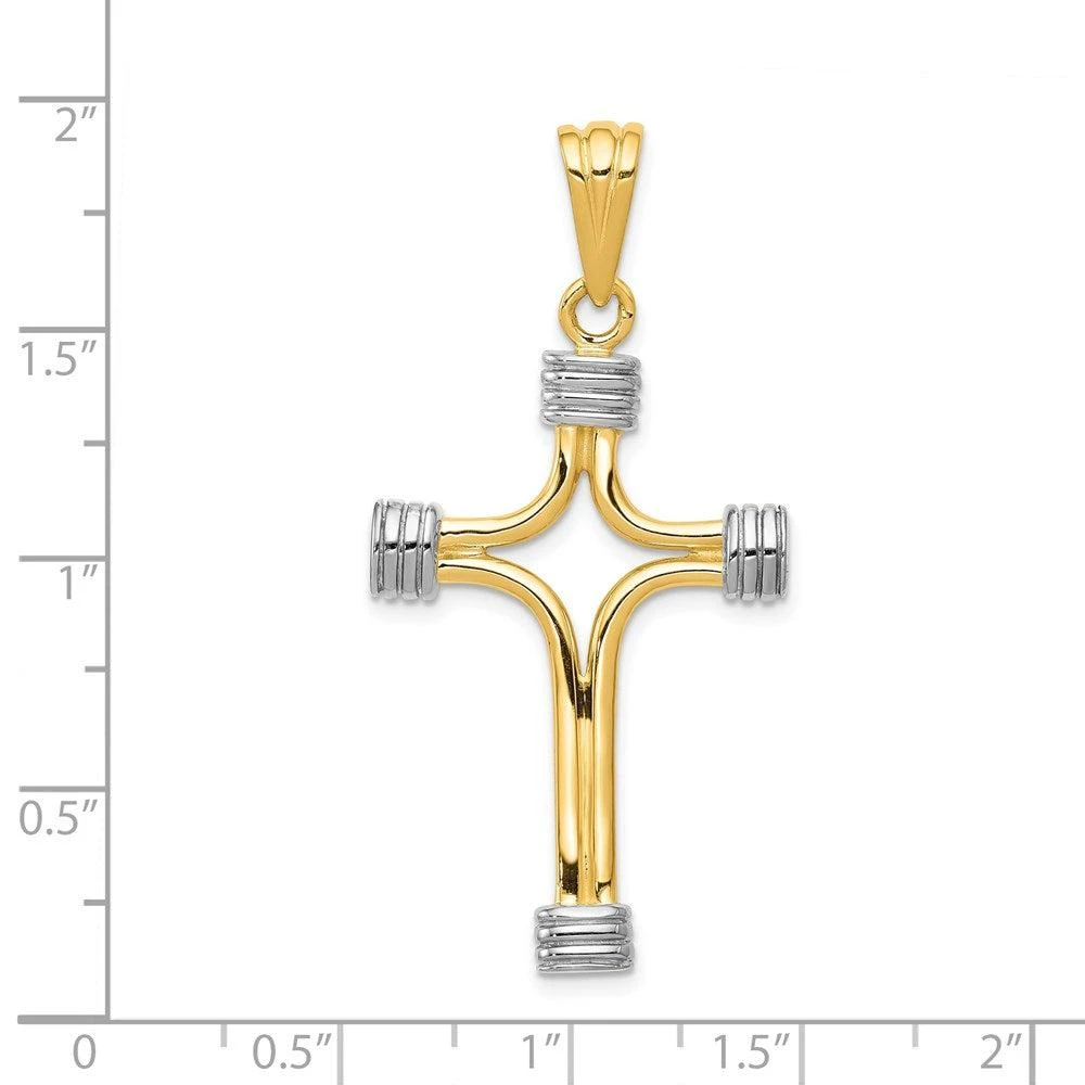 Diamond2Deal 14k Yellow Gold w/Rhodium Fancy Cross Pendant 4