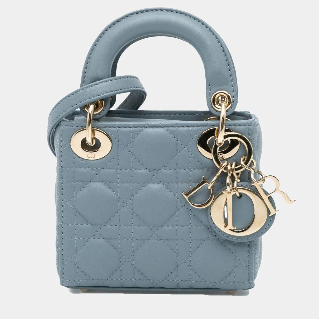 Dior Dior Light Blue Lambskin Leather Micro Cannage Lady Dior Shoulder Bag 1