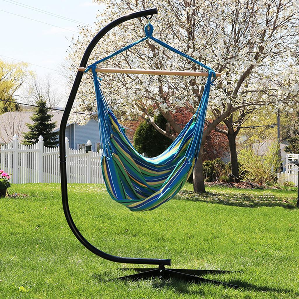 Sunnydaze Jumbo Extra Large Hanging Rope Hammock Chair Swing with C-Stand - 300 lb Weight Capacity