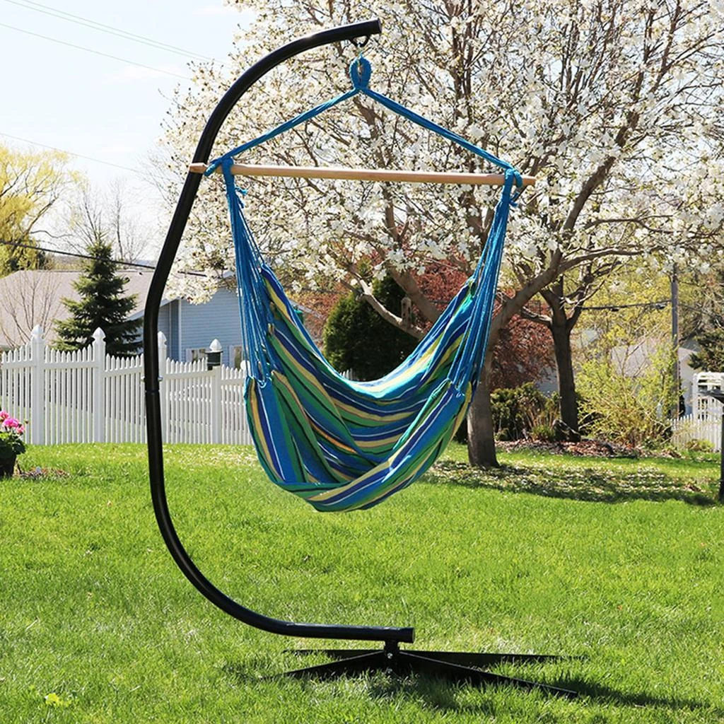 Sunnydaze Jumbo Extra Large Hanging Rope Hammock Chair Swing with C-Stand - 300 lb Weight Capacity 2