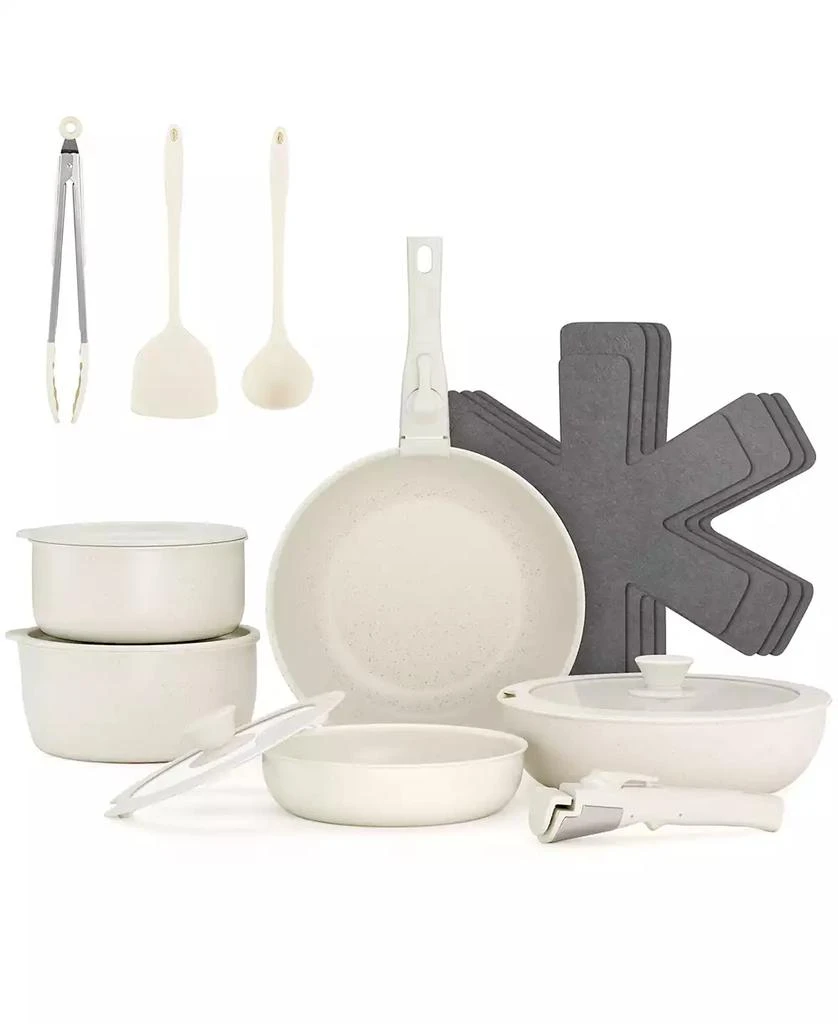 SUGIFT 18-Piece Non-Stick Cookware Set with Silicone Tools, Detachable Handles, Space-Saving Design for All Stovetops