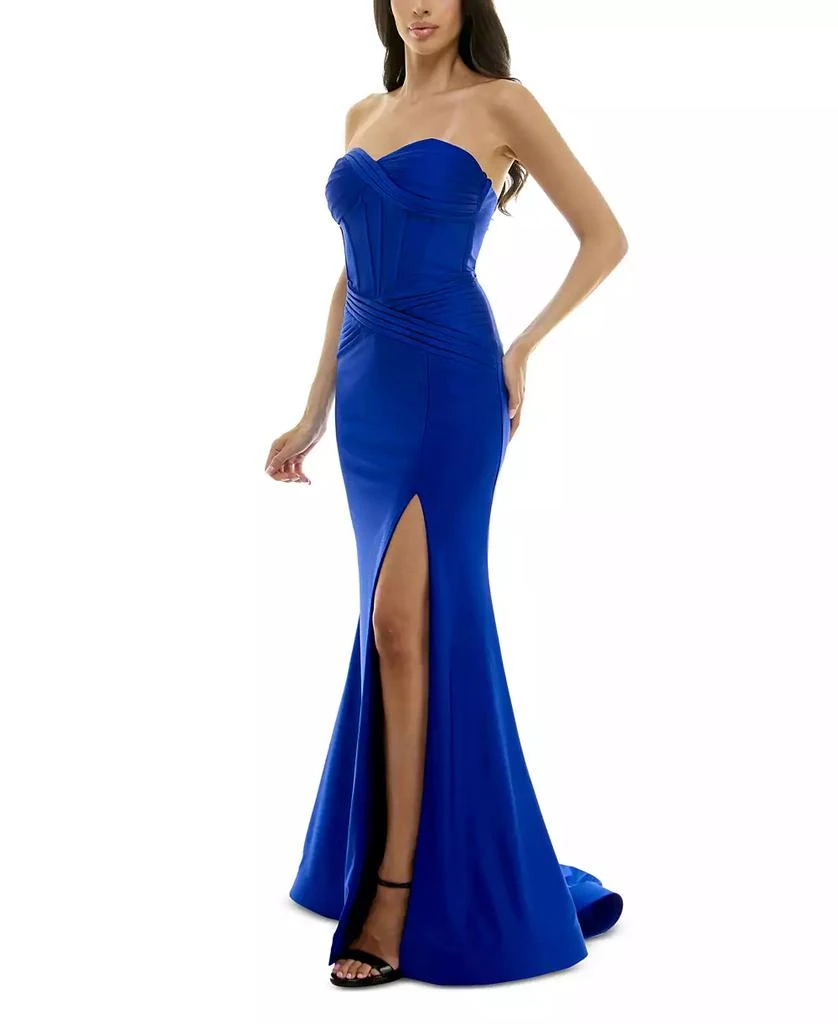 B Darlin Juniors' Strapless Corset High-Slit Evening Gown 6