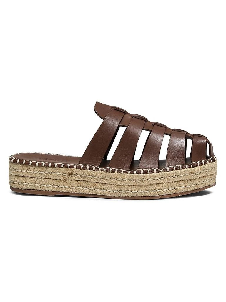 Schutz Valerie 45MM Leather & Raffia Flatform Mules 1