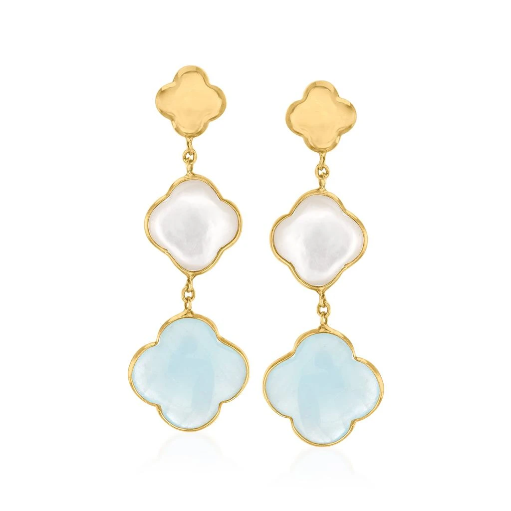 Italian Mother-Of-Pearl and Aquamarine Clover Drop Earrings in