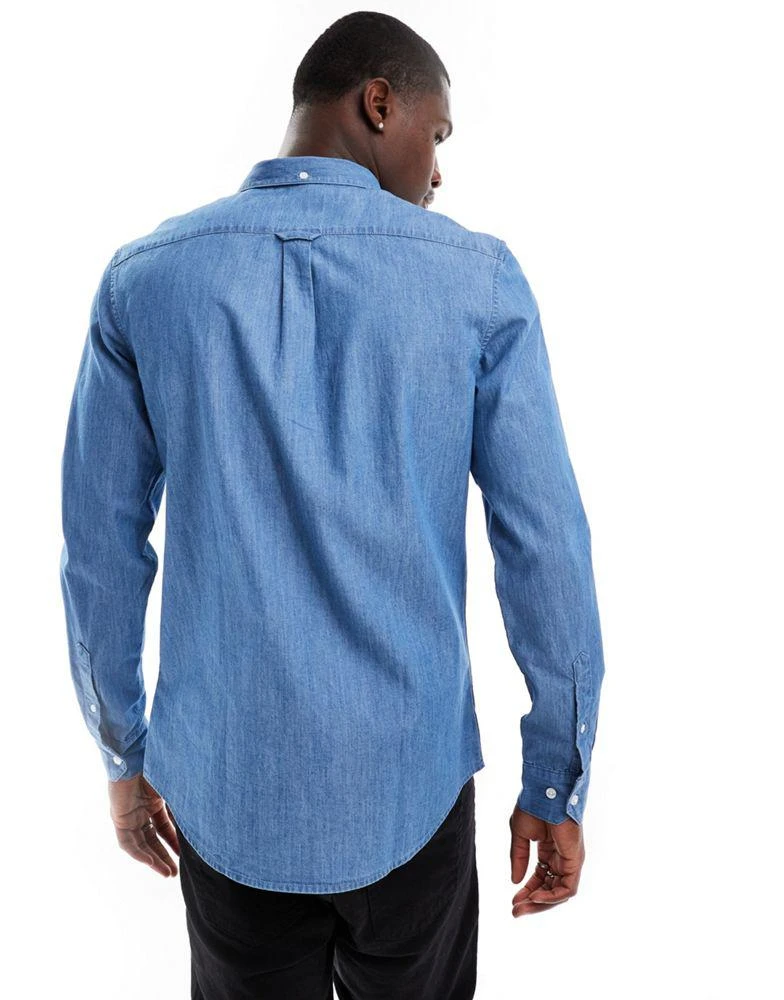 Farah Farah Brewer slim fit denim long sleeve shirt in blue 3