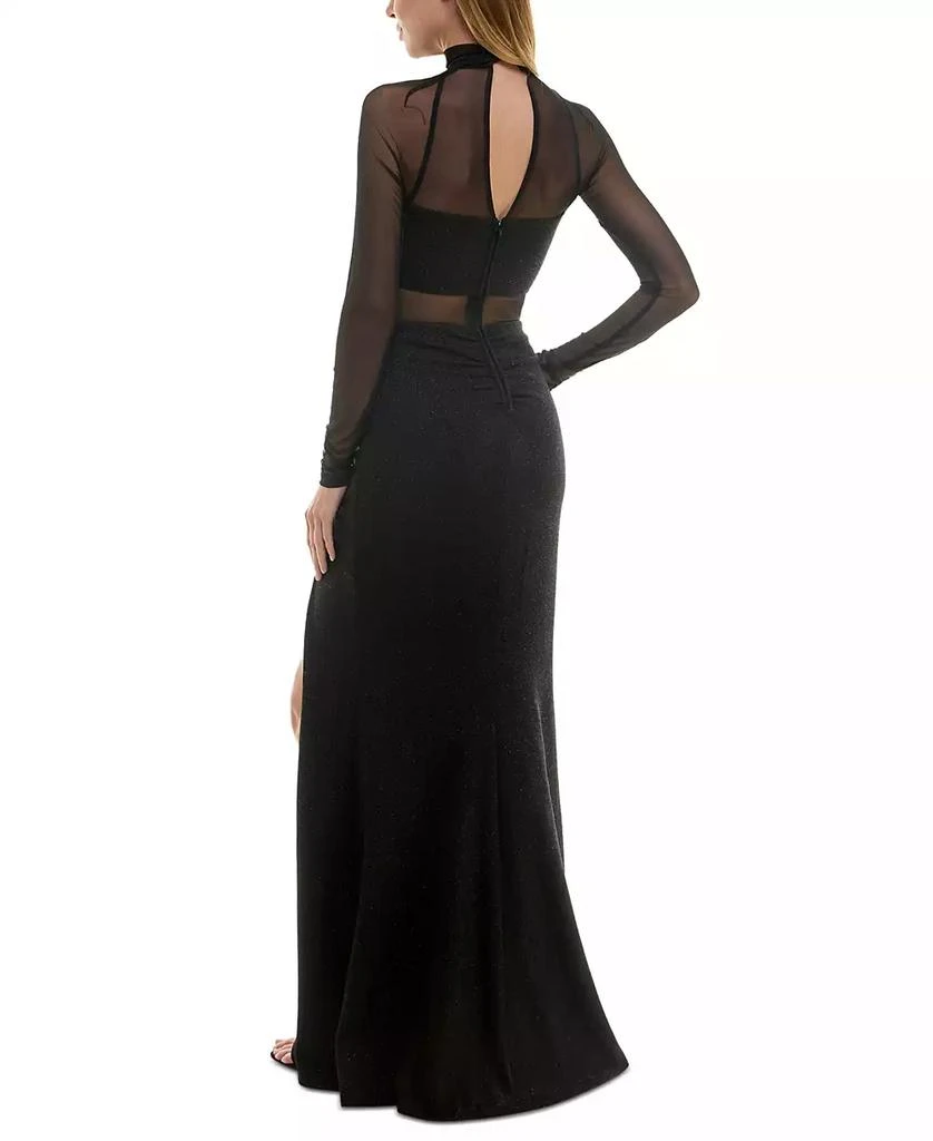 City Studios Juniors' Mock-Neck Long-Sleeve Slit-Front Gown 2