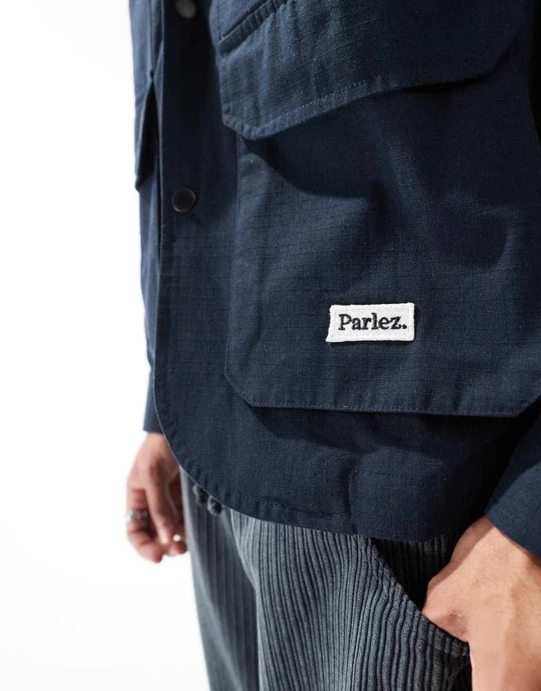Parlez Parlez utility overshirt in navy  3
