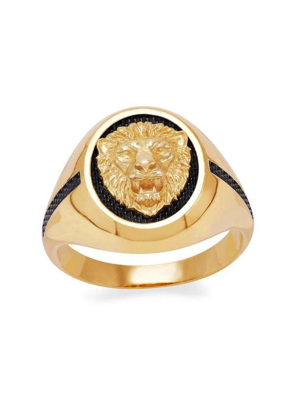 Saks Fifth Avenue 14K Yellow Gold & Black Rhodium Plated Lion Head Signet Ring 1