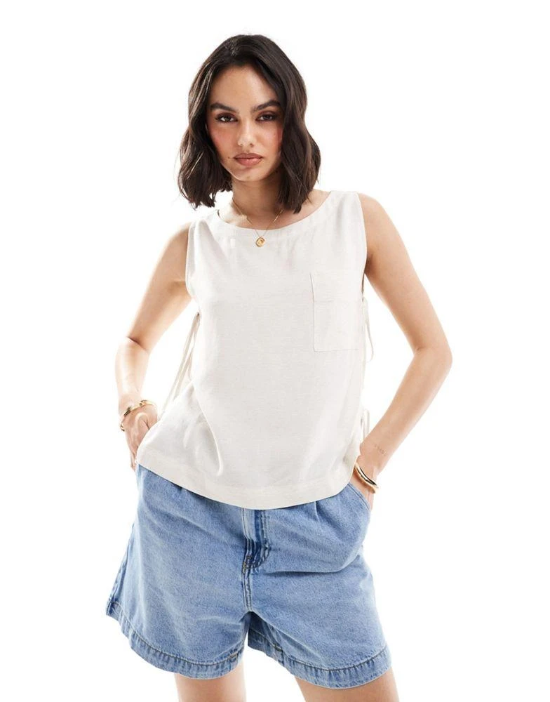 ASOS ASOS DESIGN linen sleeveless top with tie side details in natural 1