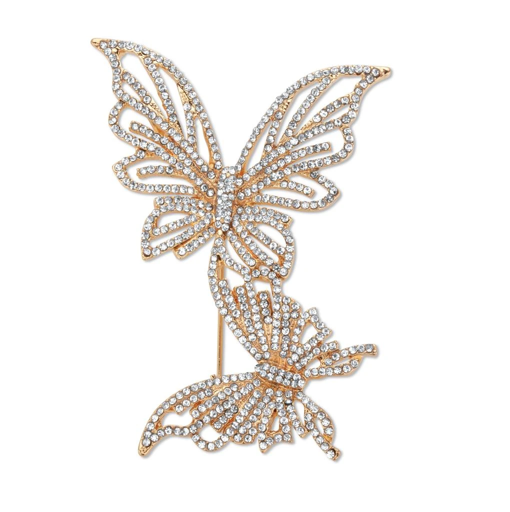 Palm Beach Jewelry Round White Crystal Butterfly Pin Goldtone 2 1/2" Length