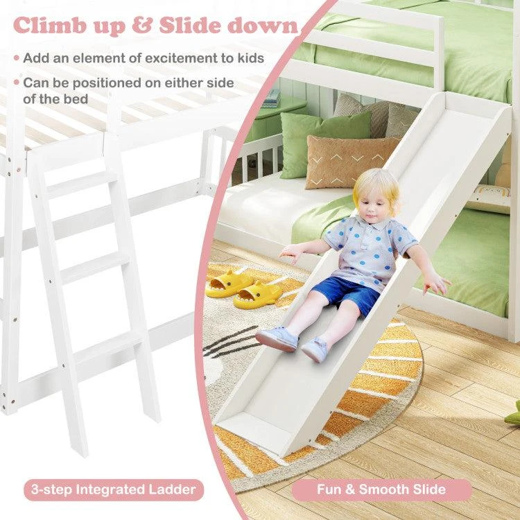 Hivvago Twin Over Twin House Bunk Bed with Slide and Ladder-White 5