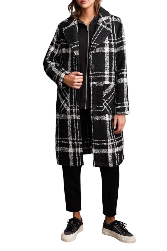 Tribal Texture Boucle Plaid Duster Button-Up Coat Jacket In Black/white 1