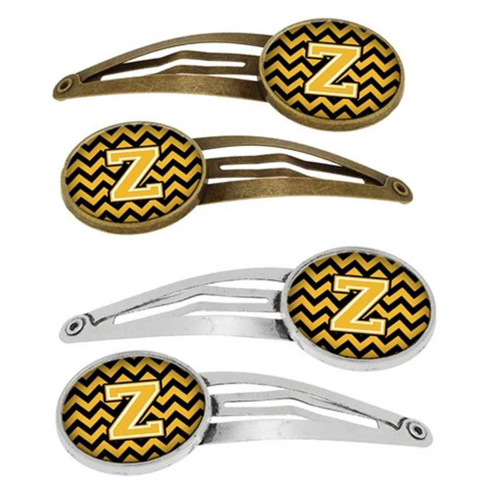 Carolines Treasures CJ1053-ZHCS4 Letter Z Chevron Black & Gold Barrettes Hair Clips, Set of 4 1