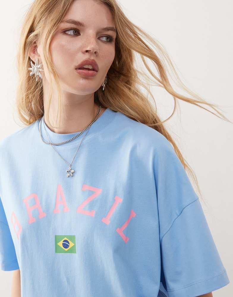 COLLUSION COLLUSION Brazil graphic boyfriend t-shirt in blue