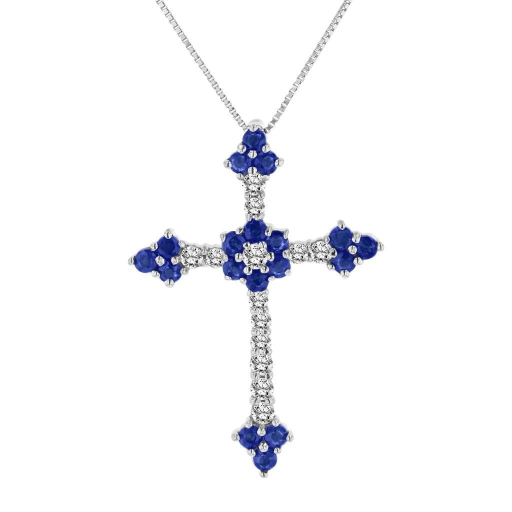 Diana M Jewels 1.10ctw Diamond and Sapphire Cross Pendantt in 14k White gold