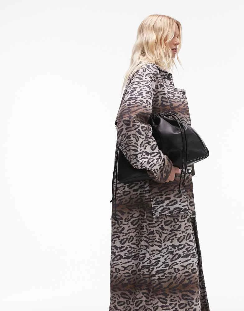 Topshop Topshop leopard print cotton long jacket with quilted lining 2