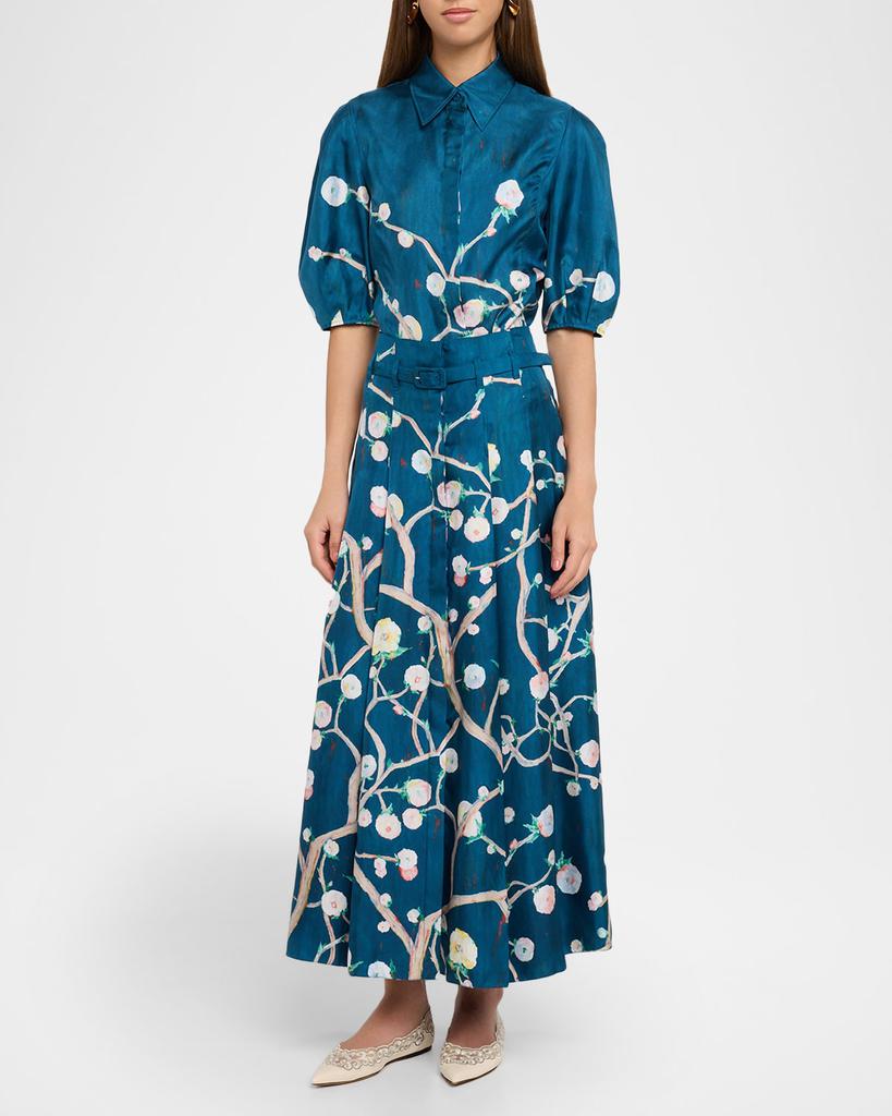 Gabriela Hearst Dugald Floral Pleated Ankle Skirt With Belt