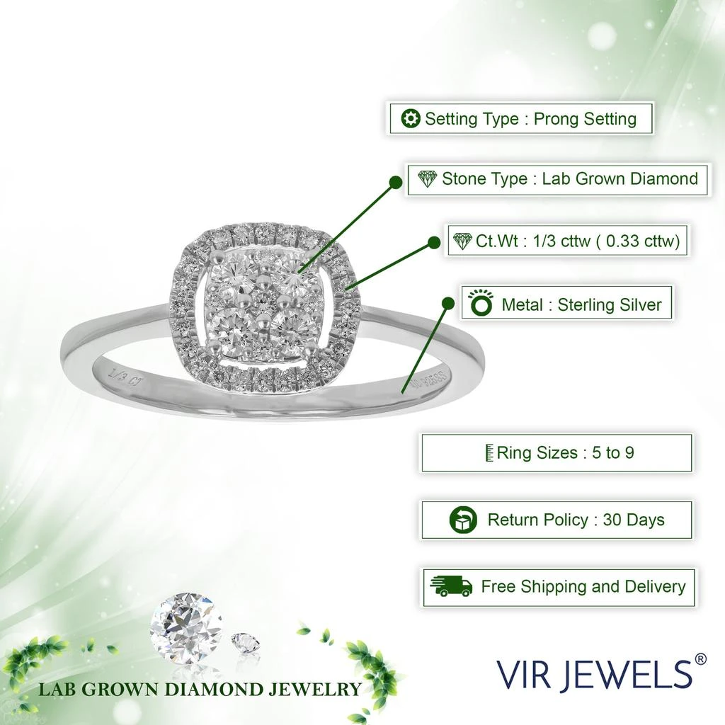 Vir Jewels 1/3 cttw Round Cut Lab Grown Diamond Engagement Ring 925 Sterling Silver Prong Set 4