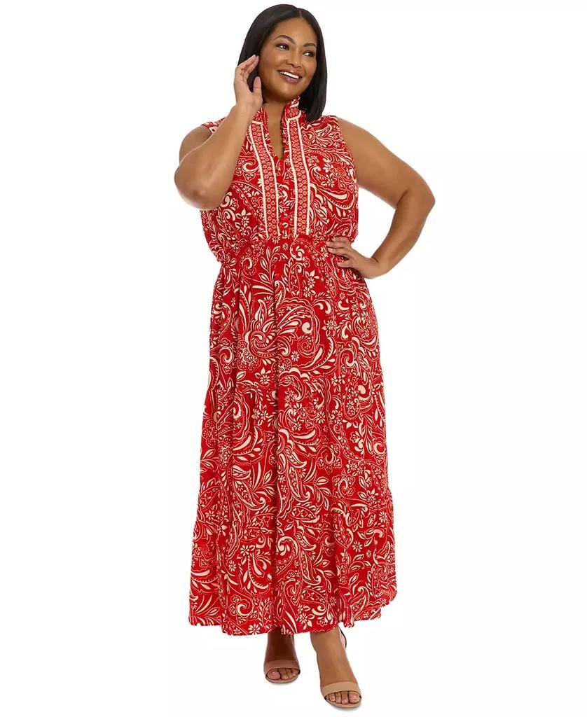 London Times Plus Size Ruffled-Neck Tiered Maxi Dress 1