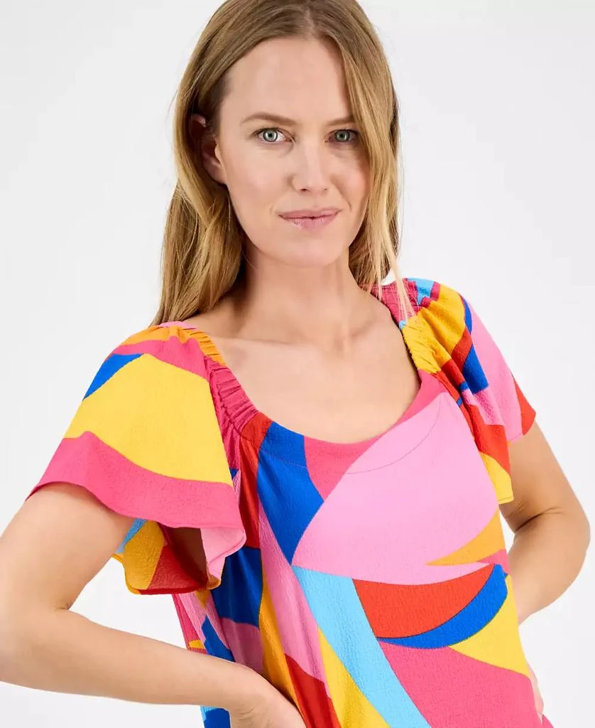Robbie Bee Women's Mod Print Flutter-Sleeve Shift Dress 4