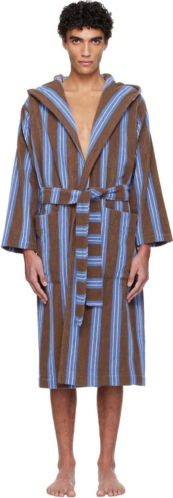 Tekla Brown 
Blue Terry Hooded Bathrobe