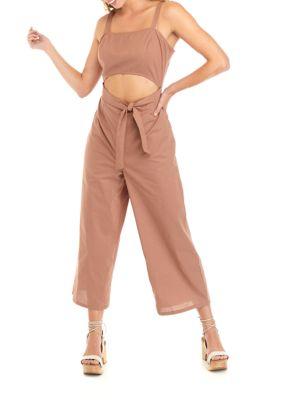 Derek Heart Heart Juniors Sleeveless Striped Cutout Gaucho Jumpsuit